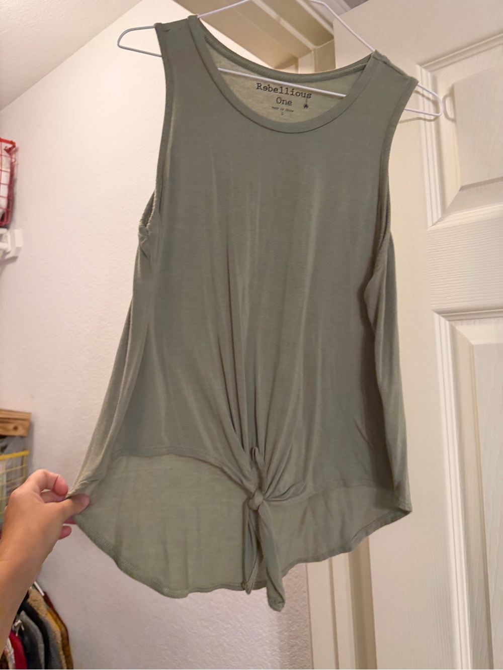 Rebellious One Sage Green Front-Tie Sleeveless Tank